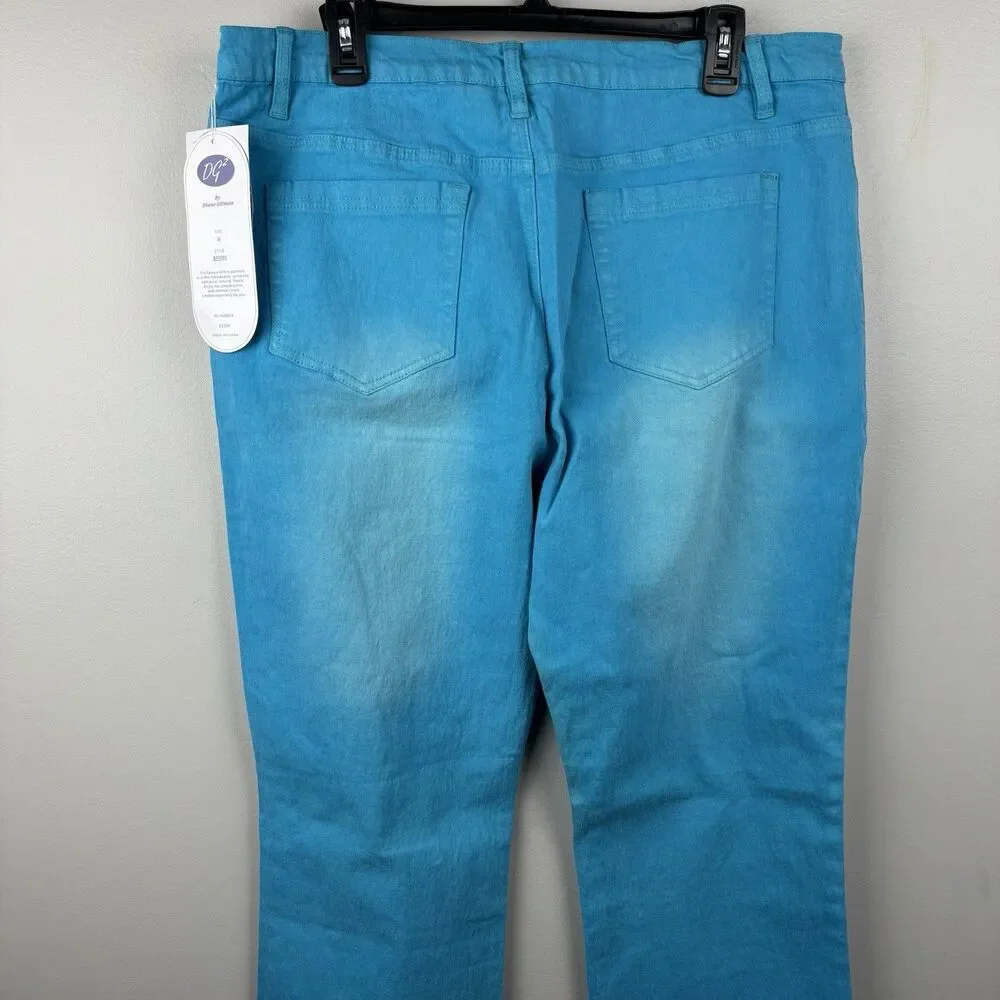 NWT DG2 Diane Gilman Jeans Women 16 30x40 SkyBlue Cotton Stretch Bootcut - Picture 2 of 10